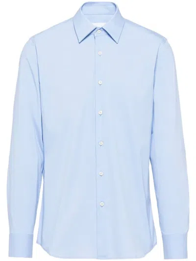 Prada Long-sleeved Cotton Shirt In Blue