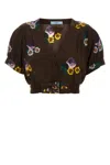 Prada Dark Brown Floral Print Crop Top