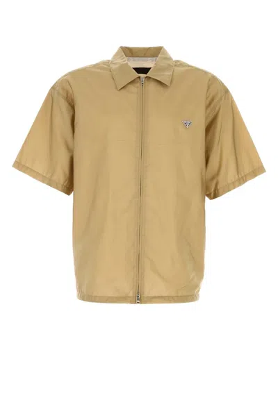 Prada Re-nylon Shirt Casual Style Collared Design In Brown