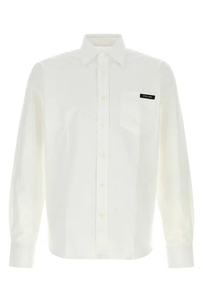 Prada Linen Blend Shirt Chest Pocket Long Sleeves In White
