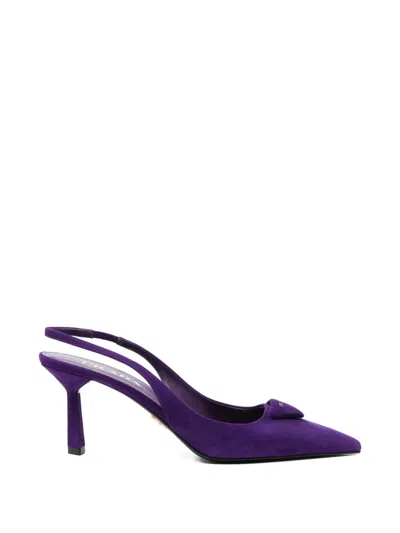 Pre-owned Prada Camoscio Slingback Pumps In Purple
