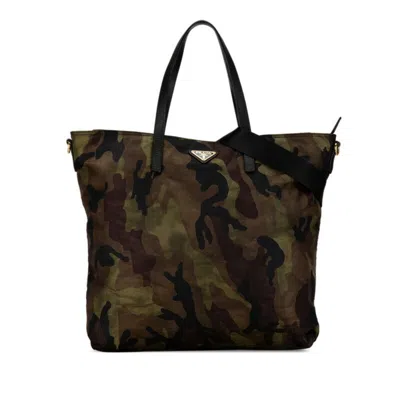 Pre-owned Prada Camouflage Green Khaki Nylon Leather Handbag Shoulder Bag ()