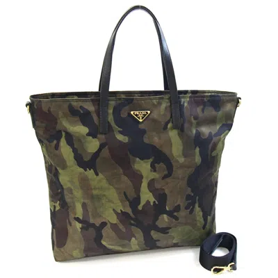 Pre-owned Prada Camouflage Mimetico Nylon Leather Shoulder Bag Tote Bag () In Multi
