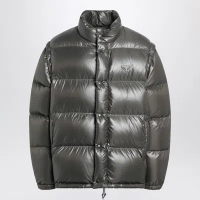 Prada Camouflage Re-nylon Down Jacket In Gray