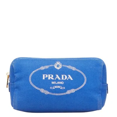 Pre-owned Prada Canapa Canapa Canvas Pouch () In Blue