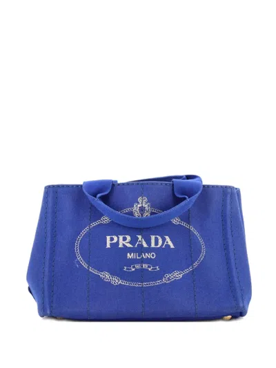 Pre-owned Prada Canapa Canvas Mini Tote Bag In Blue