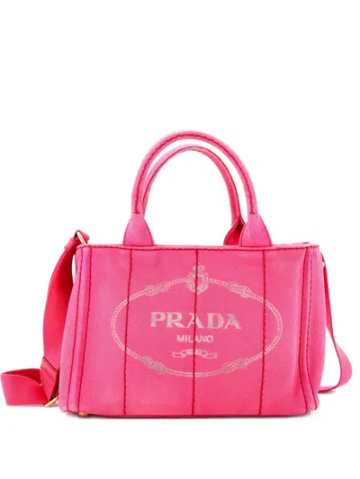 Pre-owned Prada Canapa Canvas Mini Tote Bag In Pink