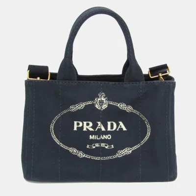 Pre-owned Prada Canapa Canvas Shoulder Bag Tote Bag Dark Navy In Blue