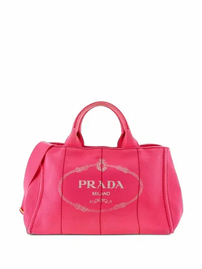 Pre-owned Prada Canapa Convertible Canvas Medium Tote Bag In Pink