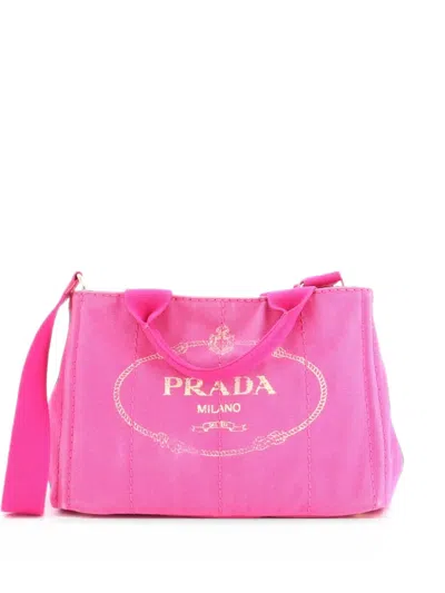 Pre-owned Prada Canapa Convertible Canvas Mini Tote Bag In Pink