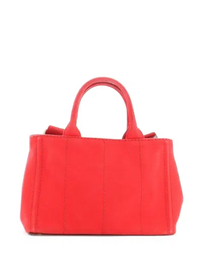 Pre-owned Prada Canapa Convertible Canvas Mini Tote Bag In Red