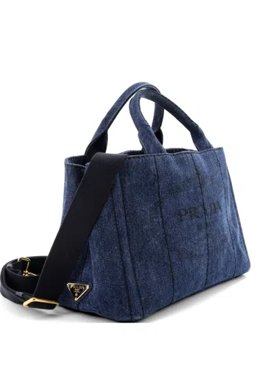 Pre-owned Prada Canapa Convertible Denim Mini Tote Bag In Blue