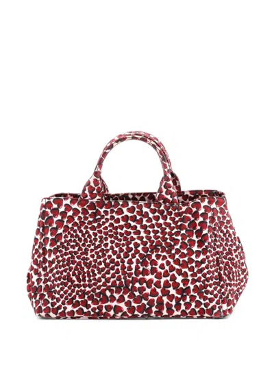 Pre-owned Prada Canapa Convertible Printed Canvas Medium Tote Bag In Multicolour