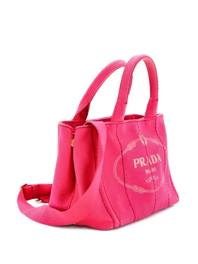 Pre-owned Prada Canapa Convertible Shopping Canvas Small Tote Bag In Pink
