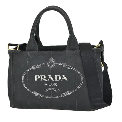 Pre-owned Prada Canapa Convertible Tote Canvas Canvas Bag () In Black