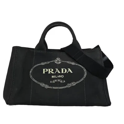 Pre-owned Prada Canapa Convertible Tote Canvas Canvas Handbag () In Black