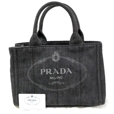 Pre-owned Prada Canapa Convertible Tote Denim Black Denim_jeans Tote Bag Bag ()