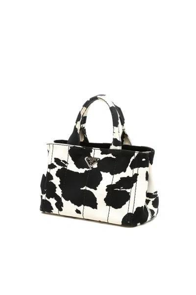 Prada Canapa Cow Print Tote Bag In Animal Print