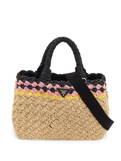 Pre-owned Prada Canapa Crochet Tote Bag In Neutral