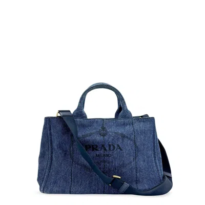 Prada Canapa Denim 2-way Tote Bag Small Blue