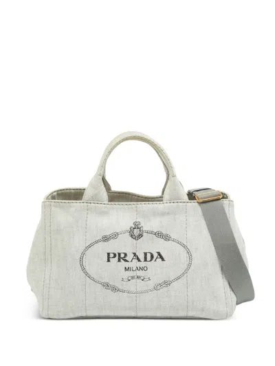 Pre-owned Prada Canapa Denim Tote Bag In Gray