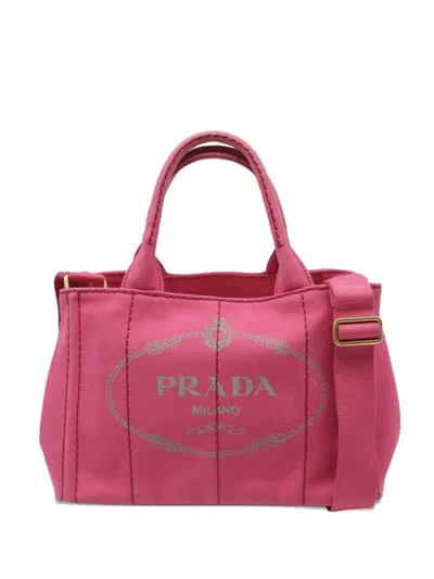 Pre-owned Prada Canapa Logo-print Canvas Tote Bag In Pink