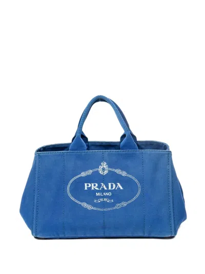 Pre-owned Prada Canapa Logo-print Large Tote Bag In Blue