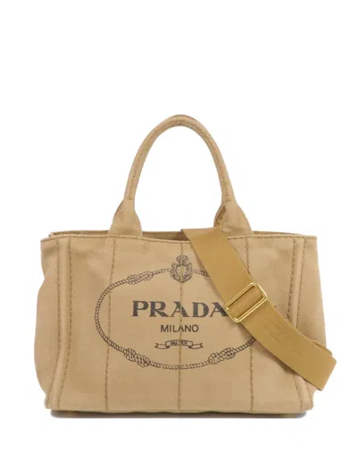 Pre-owned Prada Canapa Logo-print Shoulder Bag In Neutral