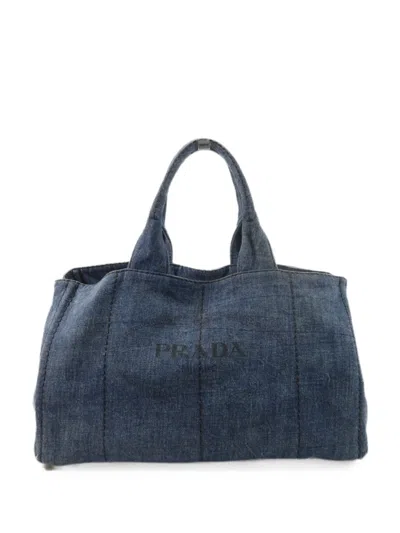 Pre-owned Prada Canapa Logo-print Tote Bag In Blue