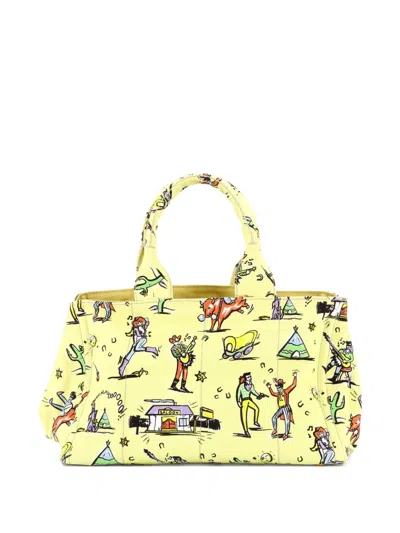 Pre-owned Prada Canapa Printed Canvas Large Tote Bag In Multi