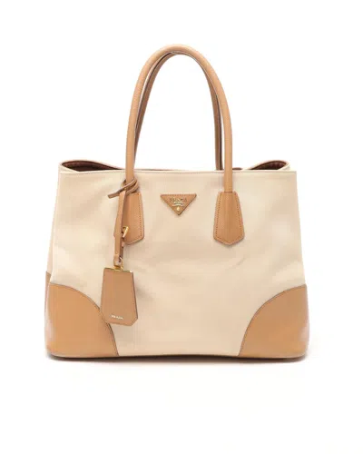 Prada Canapa Saffiano Cuir Double Tote Bag In Brown