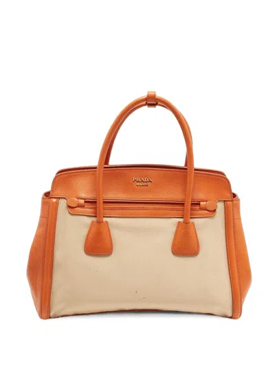 Pre-owned Prada Canapa Saffiano Lux Tote Bag In 橘色