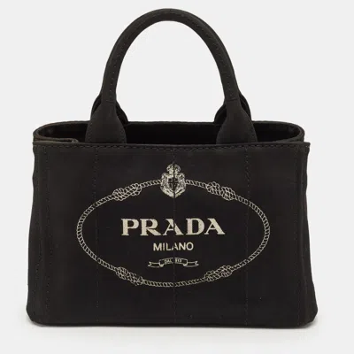 Pre-owned Prada Canapa Small Black Canvas Logo Tote