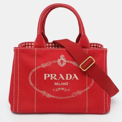 Pre-owned Prada Canapa Small Red Canvas Tote