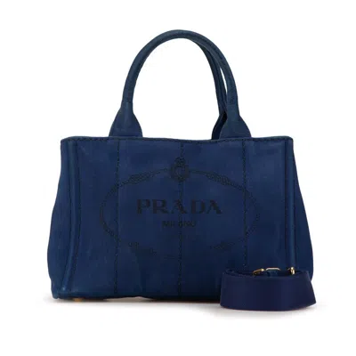 Prada Canapa Ss Logo Canvas Handbag In Blue