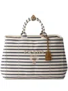 Prada Gestreifte Canapa Tote Bag Aus Canvas