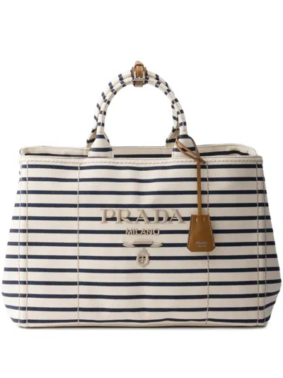 Prada Gestreifte Canapa Tote Bag Aus Canvas