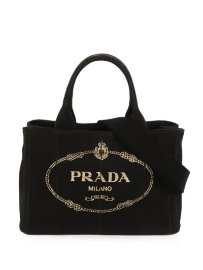 Pre-owned Prada Canapa Tote Bag In Black
