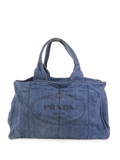Pre-owned Prada Canapa Tote Bag In Blue
