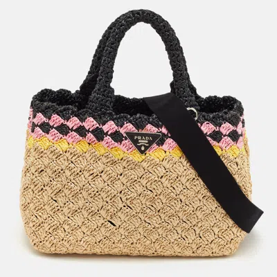 Pre-owned Prada Canapa Tri Color Crochet Raffia Tote In Multi