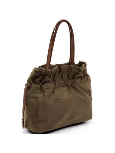 Pre-owned Prada Canapa-logo Drawstring Tote Bag In Green
