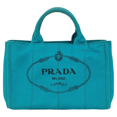 Pre-owned Prada Canape Canvas Tote Small Blue Top Handle Bag