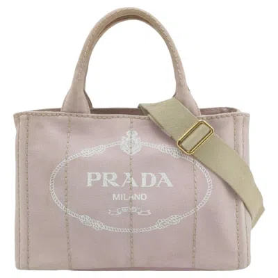 Pre-owned Prada Canape Canvas Tote Small Pink Top Handle Bag With Strap