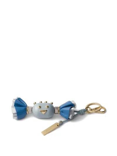 Prada Candy Leather Keyring In Blue