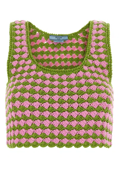 Prada Crochet Crop Top Scalloped Hem In Multi