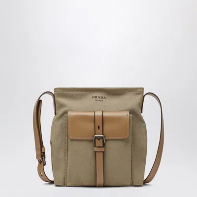 Prada Canvas And Leather Crossbody Bag With Route Detail In Brown