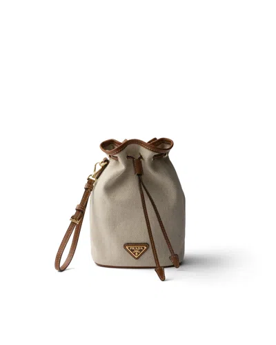 Prada Canvas And Leather Pouch In Neutral