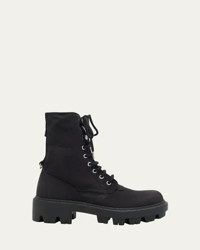 Prada Canvas Ankle Combat Boots In Black