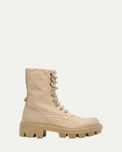 Prada Canvas Ankle Combat Boots In Brown
