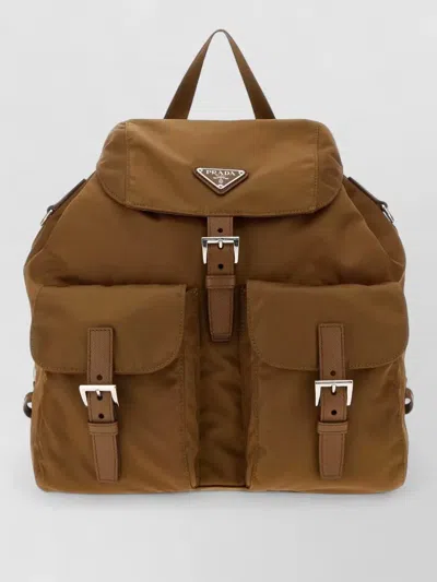 Prada Canvas Backpack Adjustable Straps Top Handle In Brown